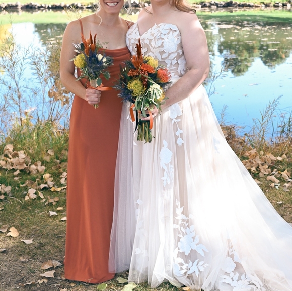 Birdy Grey Crepe Terracotta Ash Cowl Neck Dress - Picture 2 of 5